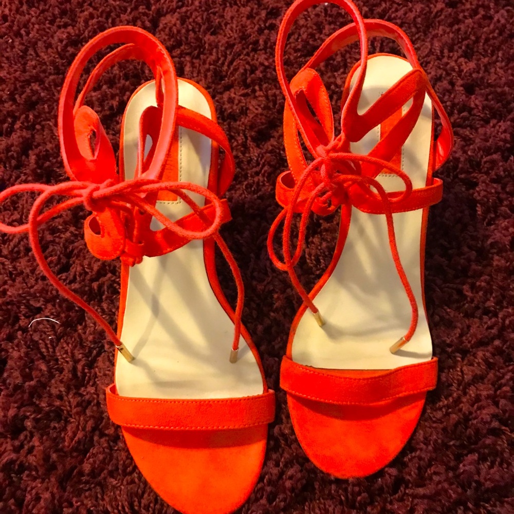 Strapped coral high heels